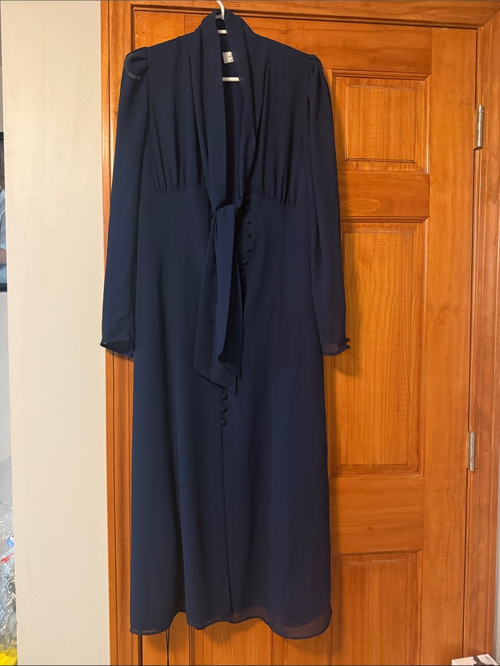 Navy Sheer Long Sleeve Midi Dress